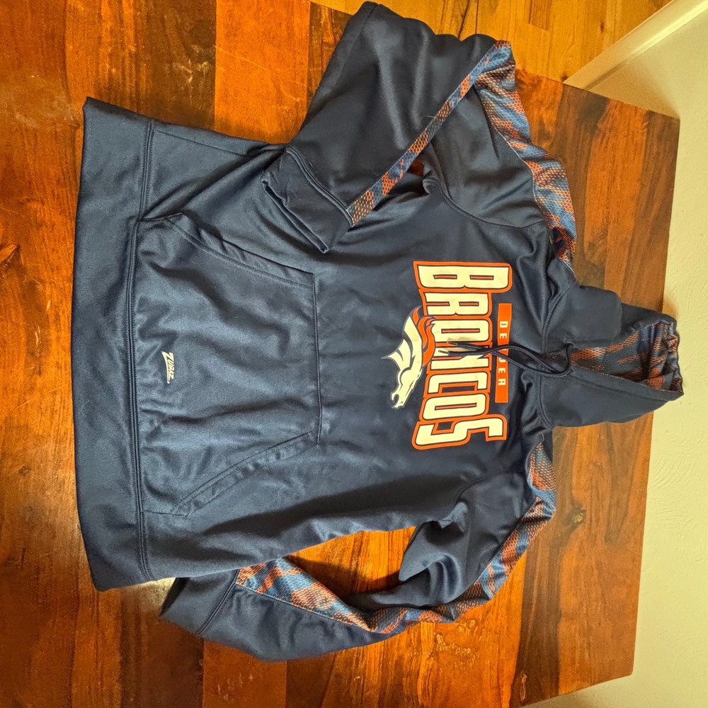 Zubaz Denver Broncos‎ NFL Hoodie Mens Medium Navy Blue Orange Pullover Fleece